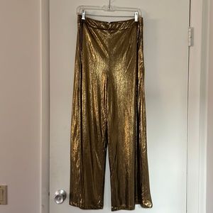 Lulus gold metallic wide legged pants